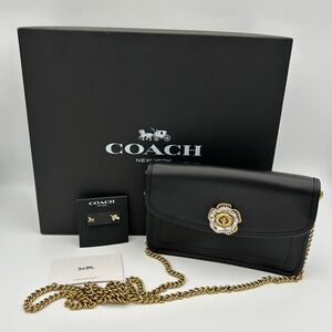 Coach Parker Black Leather Crossbody  & Horse & Carriage Earrings Bundle NWOT